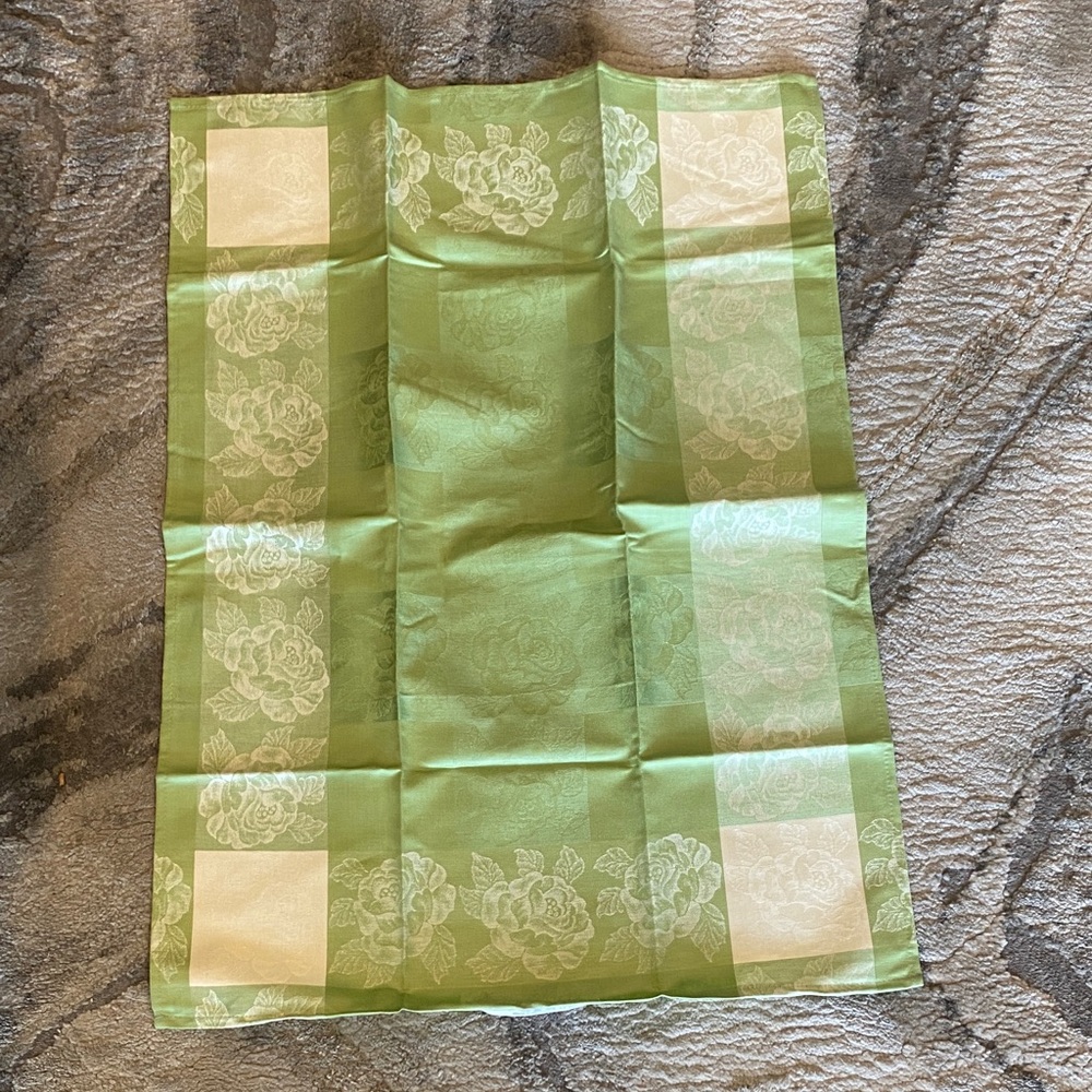 Driessen Leinen Vintage damask linen blend rose pattern tea towel NEVER USED